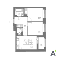 2 ккв № 181 Корп.: 1 , Секция 3  в ЖК Аквилон Solar