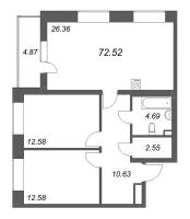 3 ккв (Евро) № 4 Корп.: 1 , Секция 1  в ЖК Аквилон Solar