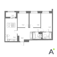 4 ккв (Евро) № 11 Корп.: 1 , Секция 1  в ЖК Аквилон Solar