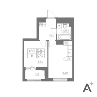 1 ккв № 381 Корп.: 1 , Секция 6  в ЖК Аквилон Solar
