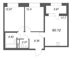 3 ккв (Евро) № 114 Корп.: 1 , Секция 2  в ЖК Аквилон Solar