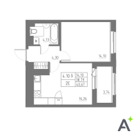 2 ккв (Евро) № 293 Корп.: 1 , Секция 4  в ЖК Аквилон Solar