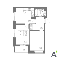 2 ккв № 14 Корп.: 1 , Секция 1  в ЖК Аквилон Solar
