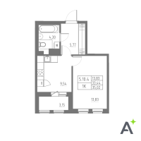 1 ккв № 354 Корп.: 1 , Секция 5  в ЖК Аквилон Solar