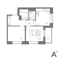 2 ккв № 31 Корп.: 1 , Секция 1  в ЖК Аквилон Solar