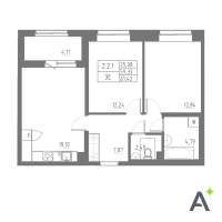 3 ккв (Евро) № 67 Корп.: 1 , Секция 2  в ЖК Аквилон Solar