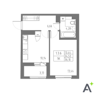 1 ккв № 18 Корп.: 1 , Секция 1  в ЖК Аквилон Solar