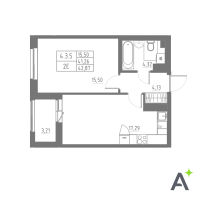 2 ккв (Евро) № 235 Корп.: 1 , Секция 4  в ЖК Аквилон Solar