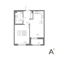 2 ккв (Евро) № 71 Корп.: 1 , Секция 2  в ЖК Аквилон Solar