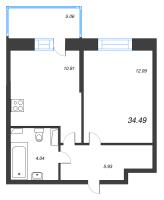 1 ккв № 1431 Корп.: 3 Уч. 1-2/10-13 , Секция 12  в ЖК Аквилон Stories