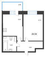 1 ккв № 1496 Корп.: 3 Уч. 1-2/10-13 , Секция 12  в ЖК Аквилон Stories