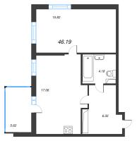 2 ккв (Евро) № 671 Корп.: 2.1 Уч. 3-9 , Секция 5  в ЖК Аквилон Stories