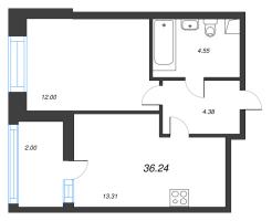 2 ккв (Евро) № 638 Корп.: 1 , Секция 6  в ЖК Аквилон Верба