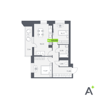 3 ккв (Евро) № 37 Корп.: 1 , Секция 1  в ЖК Аквилон Verba