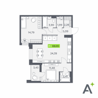 3 ккв (Евро) № 266 Корп.: 1 , Секция 3  в ЖК Аквилон Verba