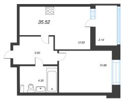 2 ккв (Евро) № 12 Корп.: 1 , Секция 1  в ЖК Аквилон Верба