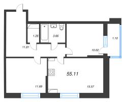 3 ккв (Евро) № 594 Корп.: 1 , Секция 6  в ЖК Аквилон Верба