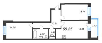 3 ккв (Евро) № 312 Корп.: 1 , Секция 3  в ЖК Аквилон Верба
