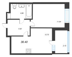 2 ккв (Евро) № 55 Корп.: 1 , Секция 1  в ЖК Аквилон Верба