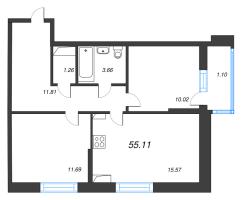 3 ккв (Евро) № 624 Корп.: 1 , Секция 6  в ЖК Аквилон Верба