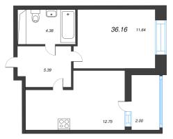 2 ккв (Евро) № 151 Корп.: 1 , Секция 2  в ЖК Аквилон Верба