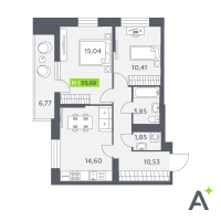 3 ккв (Евро) № 92 Корп.: 1 , Секция 1  в ЖК Аквилон Verba