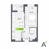 2 ккв (Евро) № 304 Корп.: 1 , Секция 3  в ЖК Аквилон Verba