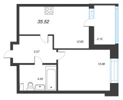 2 ккв (Евро) № 56 Корп.: 1 , Секция 1  в ЖК Аквилон Верба