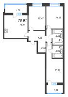 3 ккв № 308 Корп.: 1 , Секция 3  в ЖК Аквилон Верба