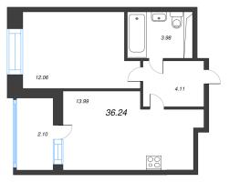 2 ккв (Евро) № 565 Корп.: 1 , Секция 5  в ЖК Аквилон Верба