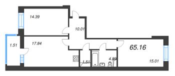 3 ккв (Евро) № 430 Корп.: 1 , Секция 4  в ЖК Аквилон Верба