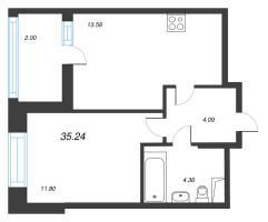 2 ккв (Евро) № 637 Корп.: 1 , Секция 6  в ЖК Аквилон Верба