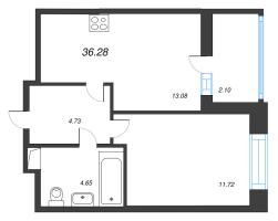 2 ккв (Евро) № 32 Корп.: 1 , Секция 1  в ЖК Аквилон Верба