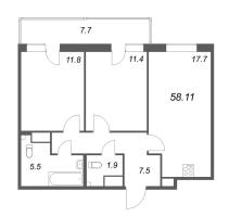 3 ккв (Евро) № 132 Корп.: Г , Секция 1  в ЖК Аквилон Янино