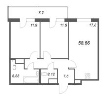 3 ккв (Евро) № 425 Корп.: Г , Секция 3  в ЖК Аквилон Янино