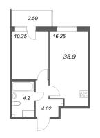 2 ккв (Евро) № 192 Корп.: Г , Секция 2  в ЖК Аквилон Янино