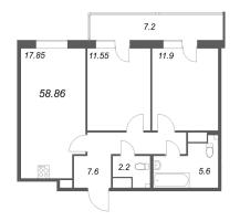 3 ккв (Евро) № 241 Корп.: Г , Секция 2  в ЖК Аквилон Янино