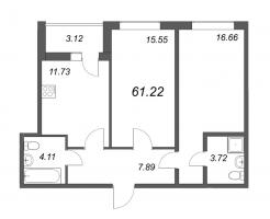 2 ккв № 614 Корп.: 12 , Секция 5  в ЖК Аквилон Zalive