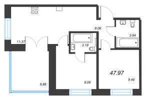3 ккв (Евро) № 176 Корп.: 1 , Секция В  в ЖК Alpen