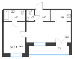 2 ккв (Евро) № 92 Корп.: 1 , Секция А  в ЖК Alpen