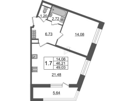 2 ккв (Евро) № 217 Корп.: 2 , Секция 2.1  в ЖК Amber Club