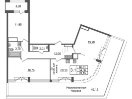 3 ккв (Евро) № 231 Корп.: 2 , Секция 2.1  в ЖК Amber Club