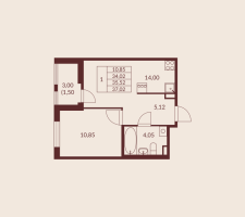 1 ккв № 1-477 Корп.: 1 , Секция 4  в ЖК Амурино