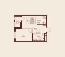 1 ккв № 344 Корп.: 1 , Секция 3  в ЖК Амурино