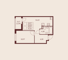 2 ккв (Евро) № 259 Корп.: 1 , Секция 3  в ЖК Амурино