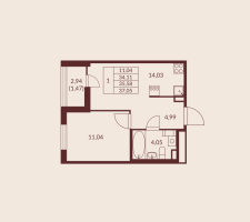 1 ккв № 157 Корп.: 1 , Секция 2  в ЖК Амурино