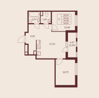 3 ккв (Евро) № 80 Корп.: 2 , Секция 5  в ЖК Амурино
