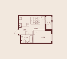 2 ккв (Евро) № 1-428 Корп.: 1 , Секция 4  в ЖК Амурино