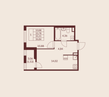 1 ккв № 258 Корп.: 1 , Секция 3  в ЖК Амурино
