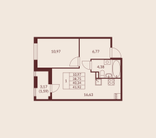2 ккв (Евро) № 288 Корп.: 1 , Секция 3  в ЖК Амурино
